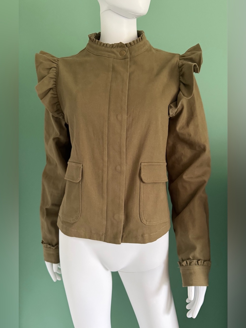 Lulu's Harmen Olive Green Ruffled Utility Jacket